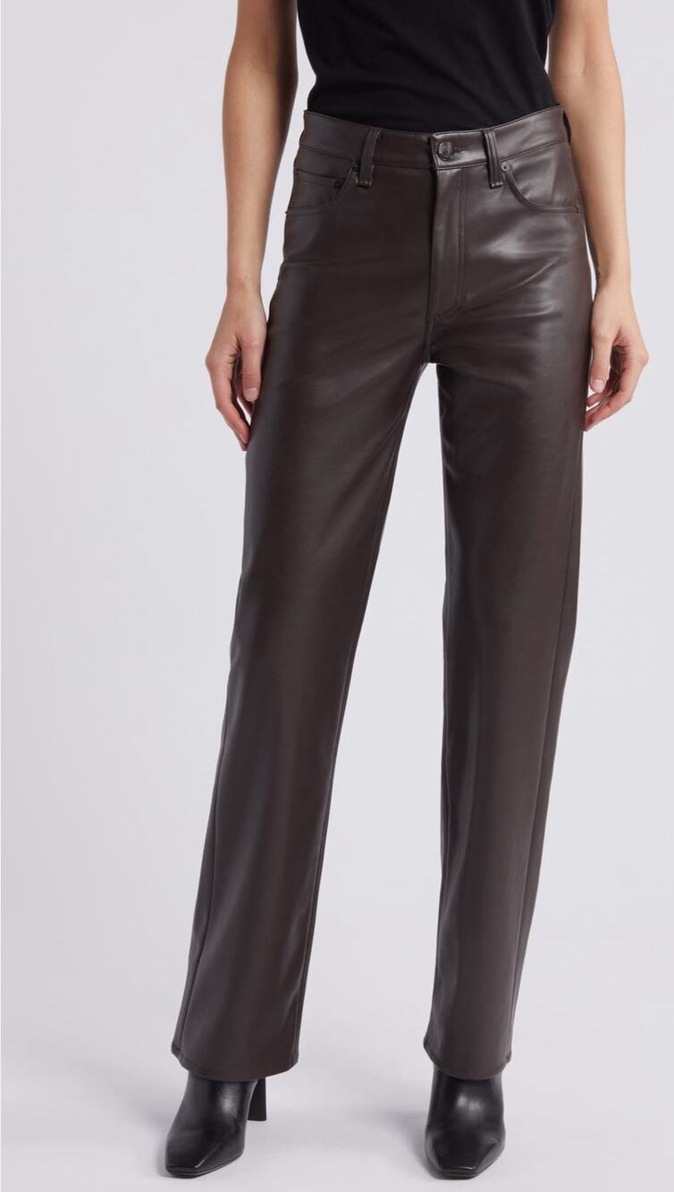 Rag & Bone Harlow Straight Leg Faux Leather Pants Dark Brown 32